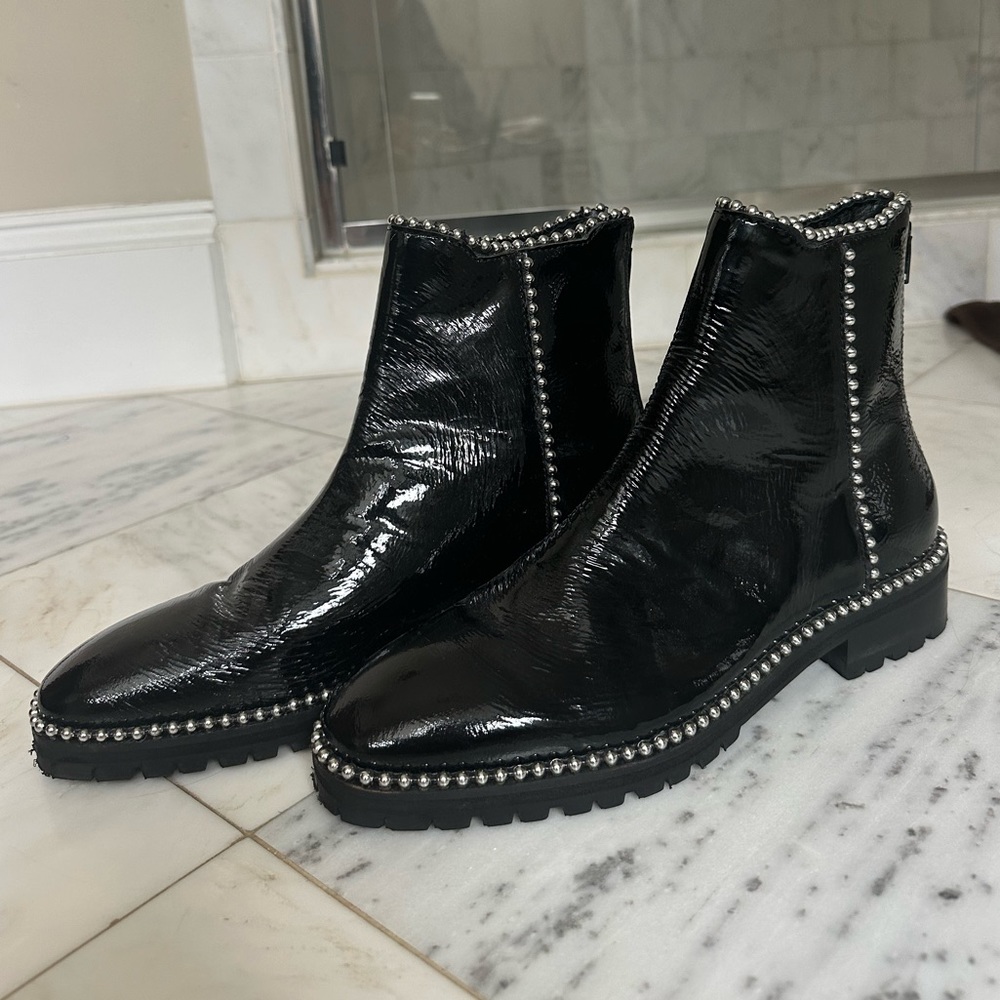 Black Leather Silver Studded Boots - Zara (Size 8.5)